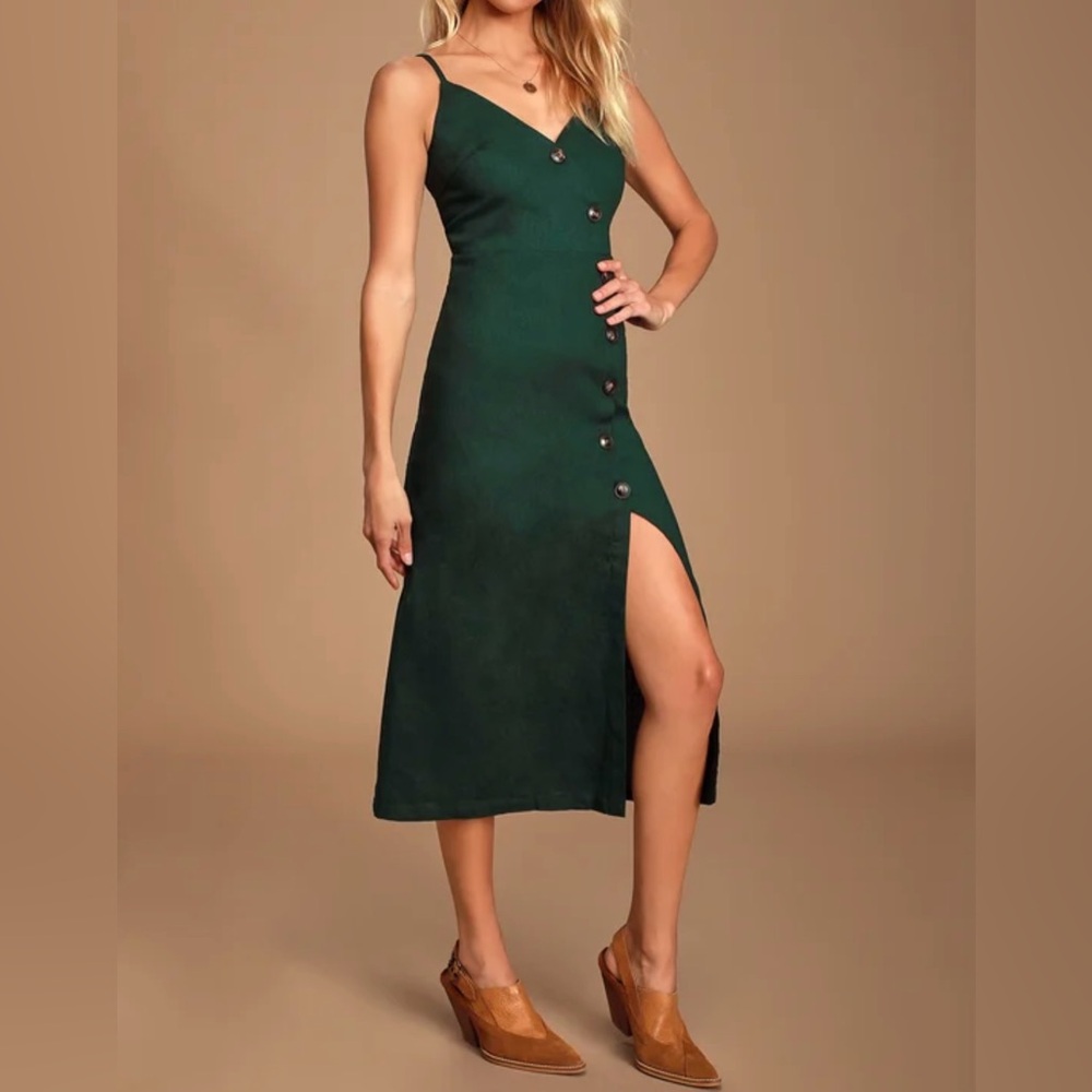 LUSH Terrace Sunset Forest Green Button-Front Midi Dress - XL